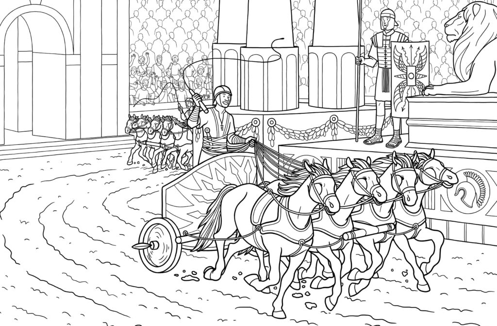 2-coloriage-chevaux-course-de-chars-romains